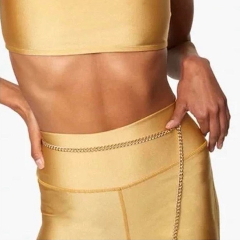 WeWoreWhat Revolve High-Waist Belted Bike Metallic Gold Shorts Size Medium - Picture 2 of 8